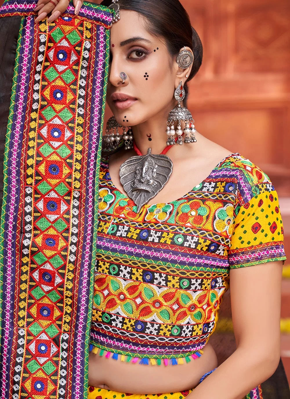 Cotton silk navratri special gamthi work chaniya choli