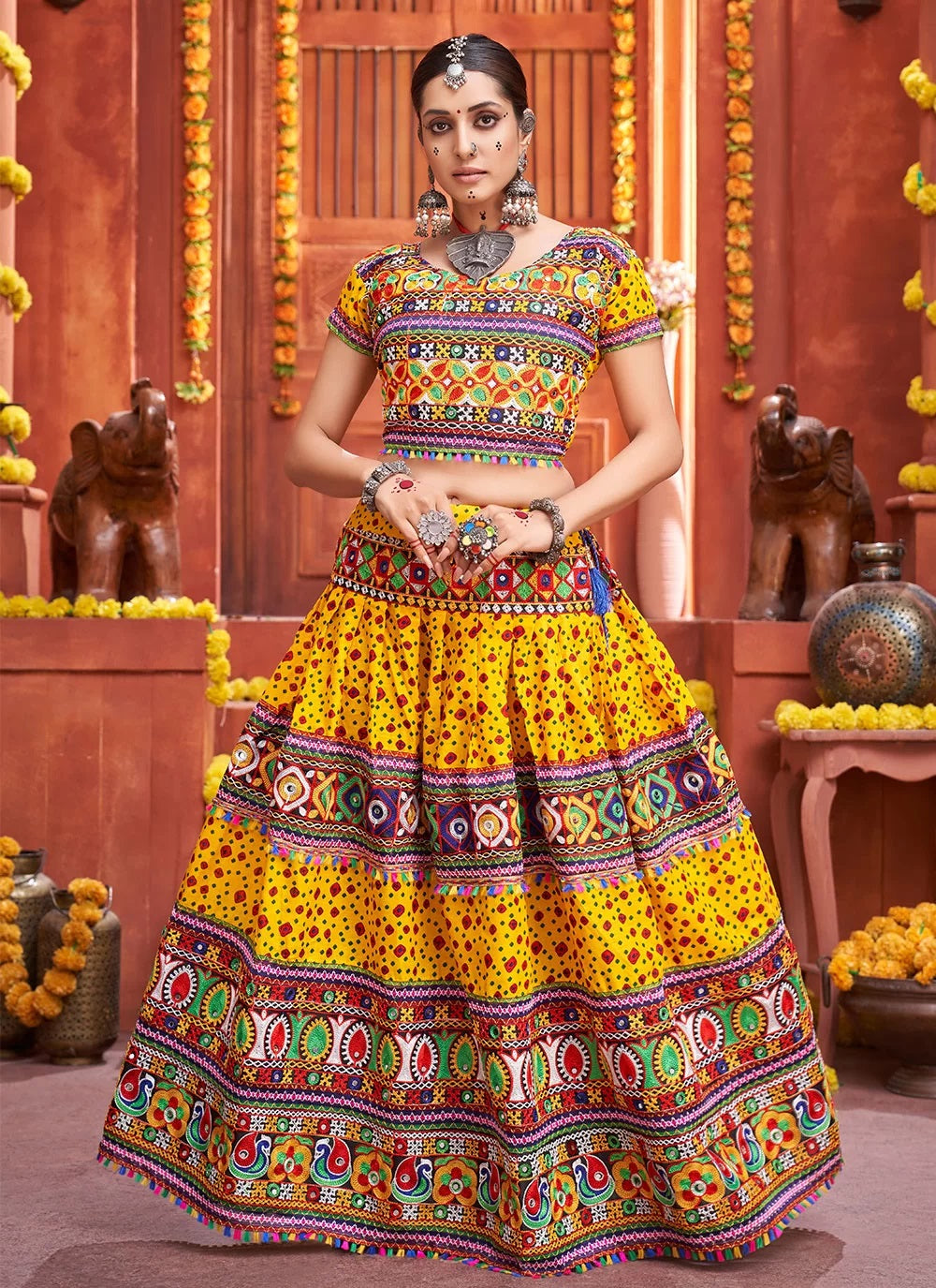 Cotton silk navratri special gamthi work chaniya choli