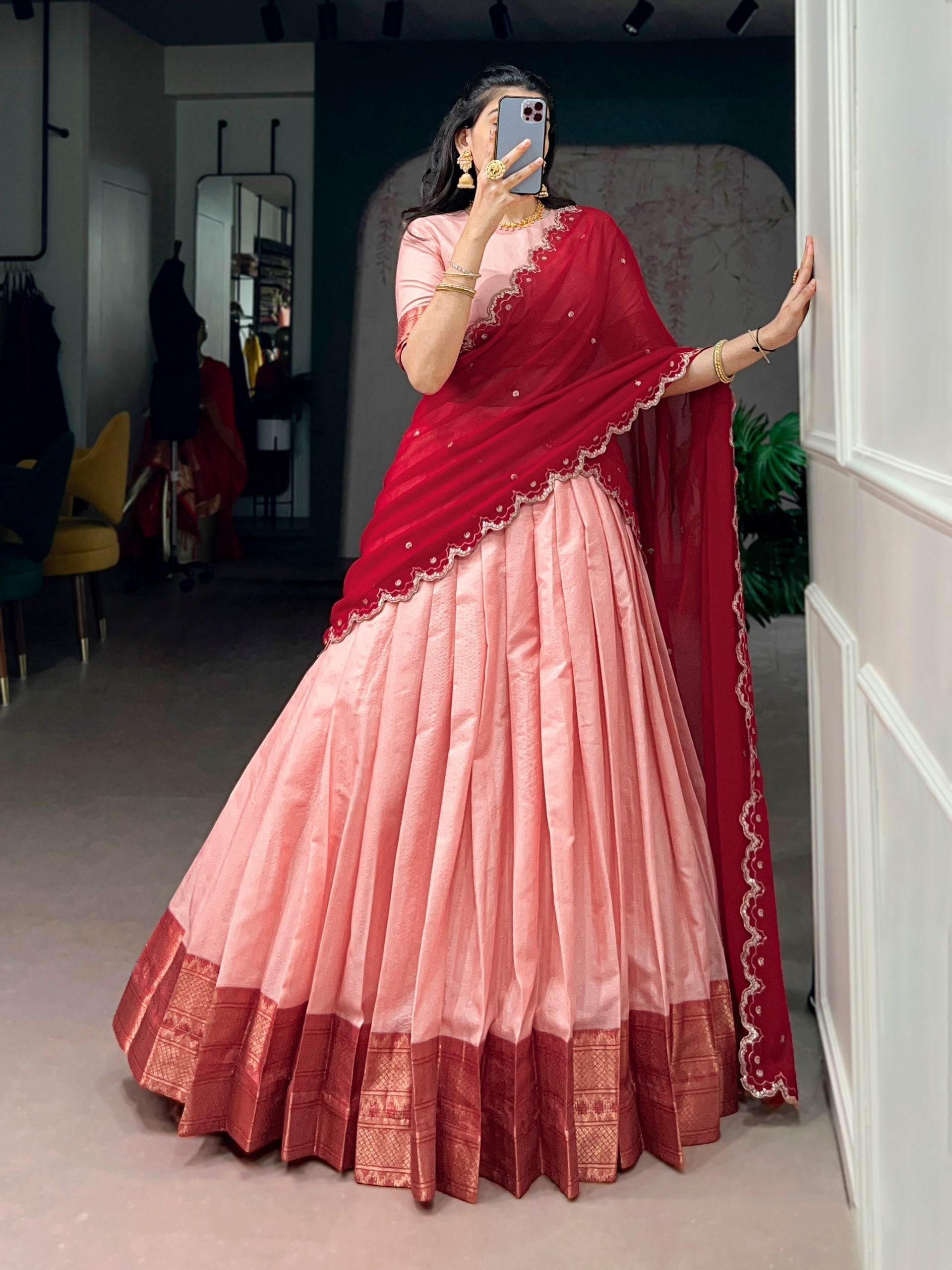 Cotton Silk Zari Weaving Lehenga Choli