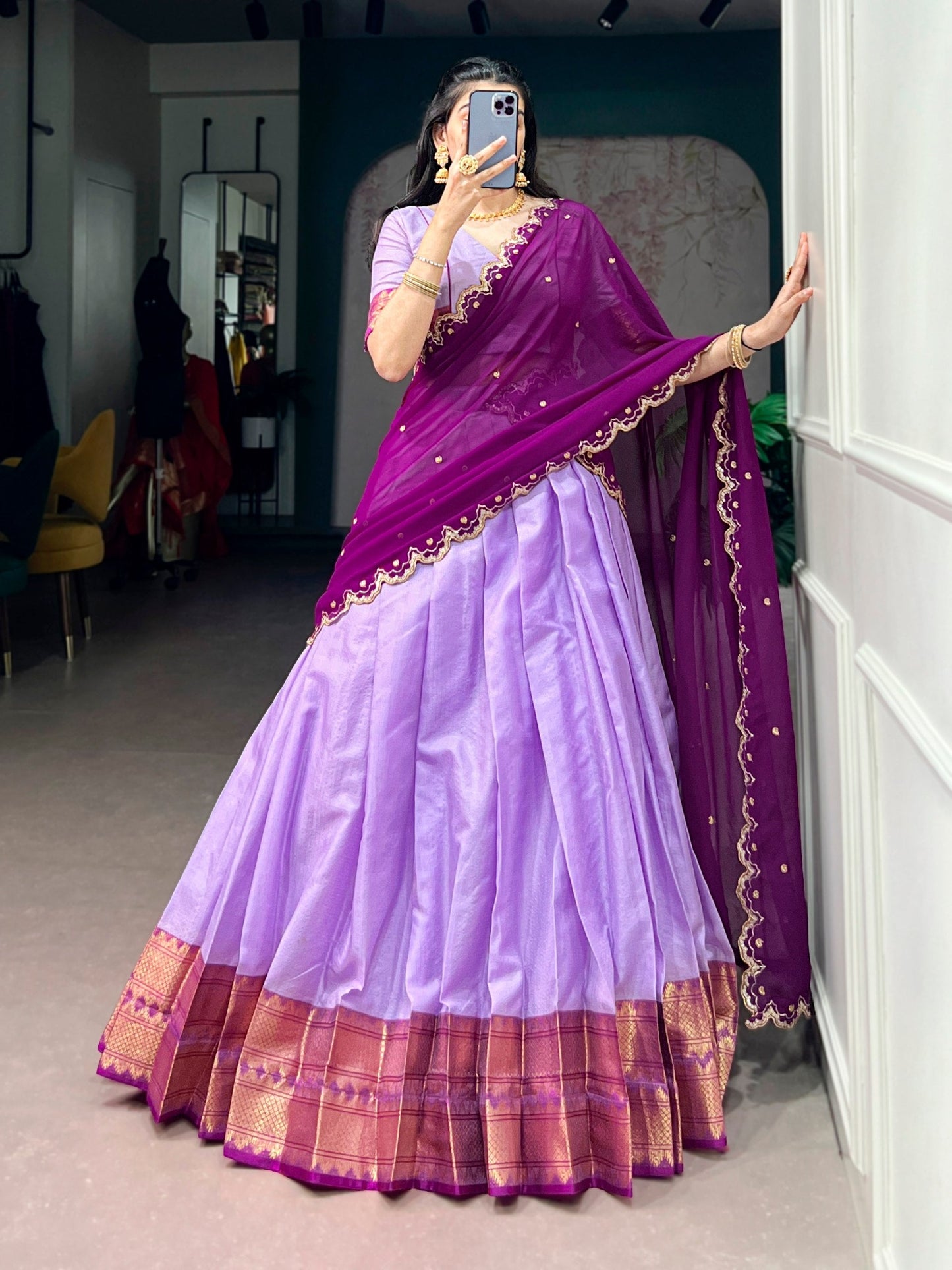 Cotton Silk Zari Weaving Lehenga Choli
