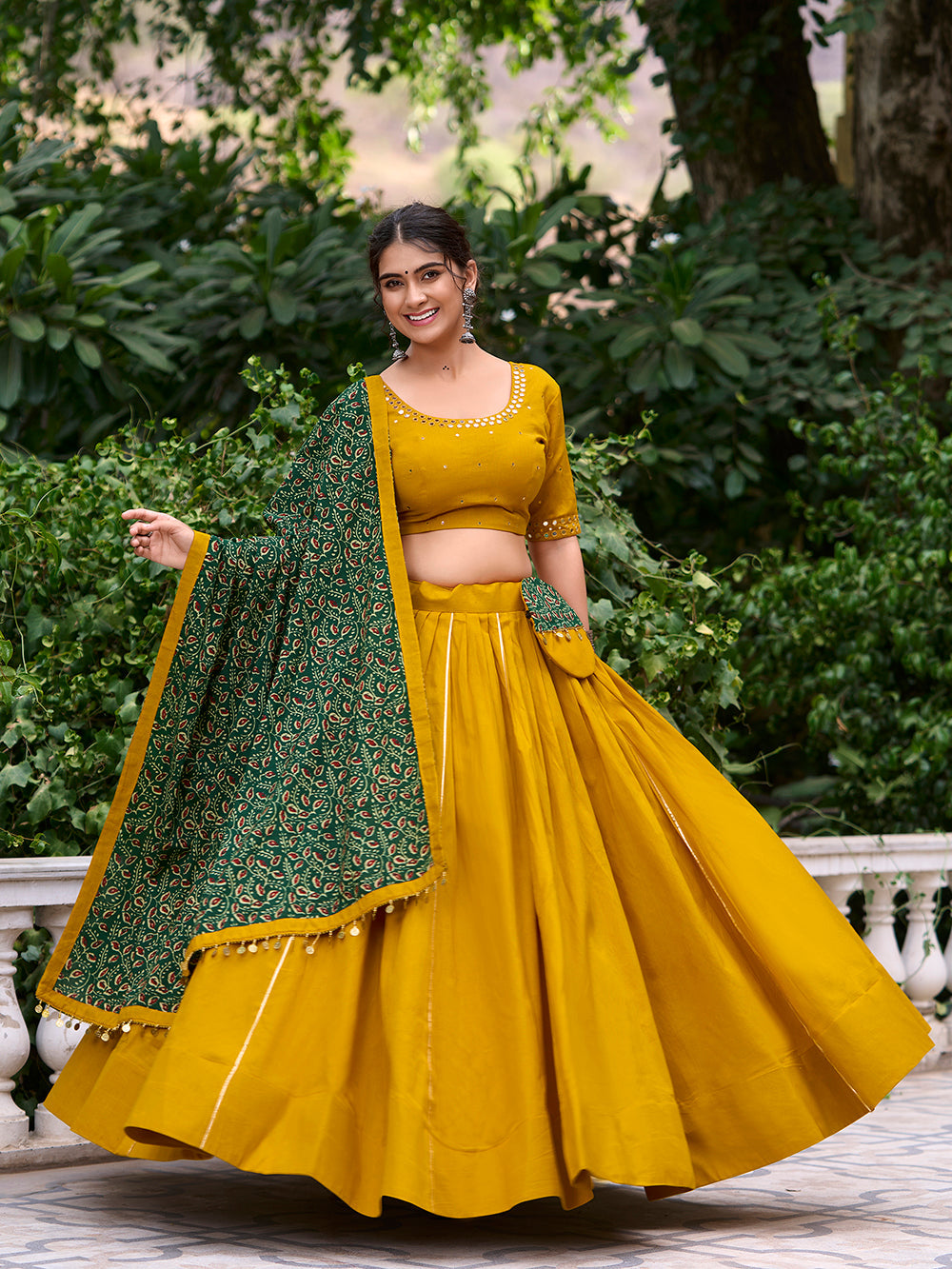 Mustard color plain with gota patti cotton lehenga choli