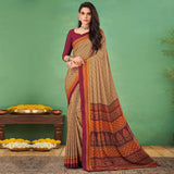 Cream Casual Wear Printed Silk Saree