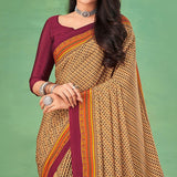 Cream Casual Wear Printed Silk Saree