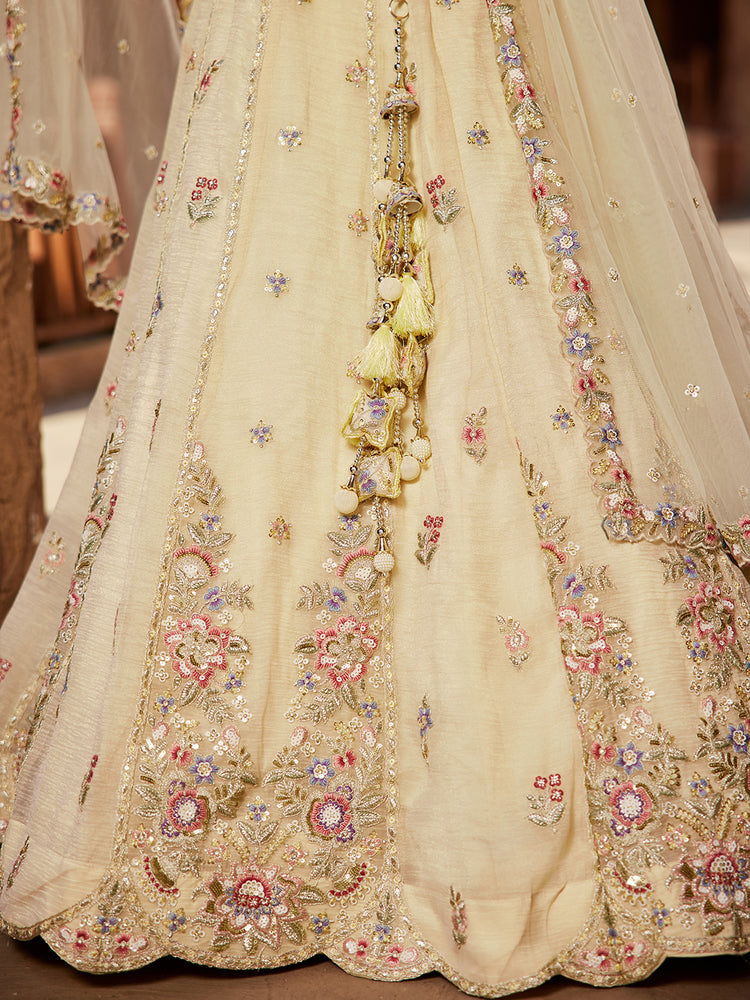 Cream colour Tissue Sequinse embroidery Semi-Stitched Lehenga choli & Dupatta