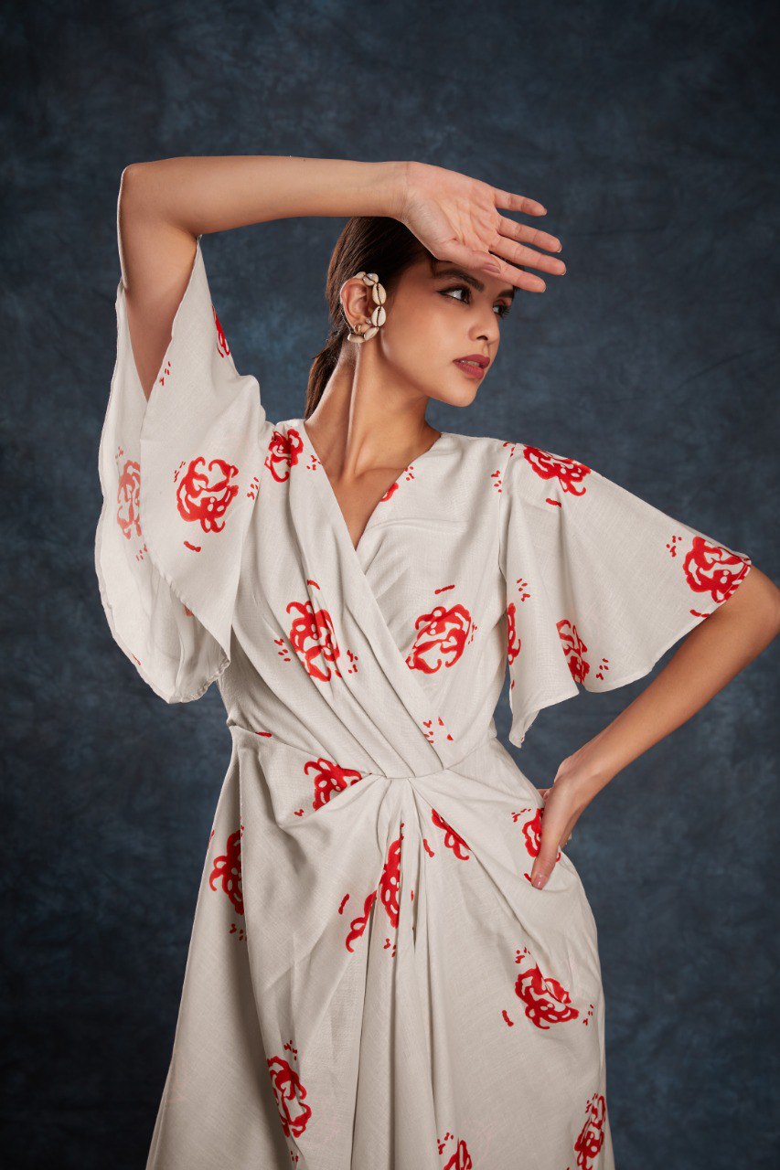Cream Elegant Printed Linen Co-Ord Set