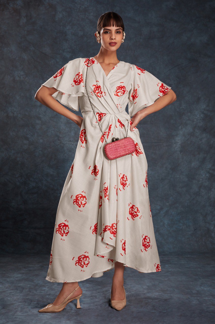 Cream Elegant Printed Linen Co-Ord Set