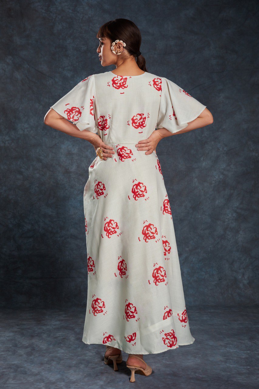 Cream Elegant Printed Linen Co-Ord Set