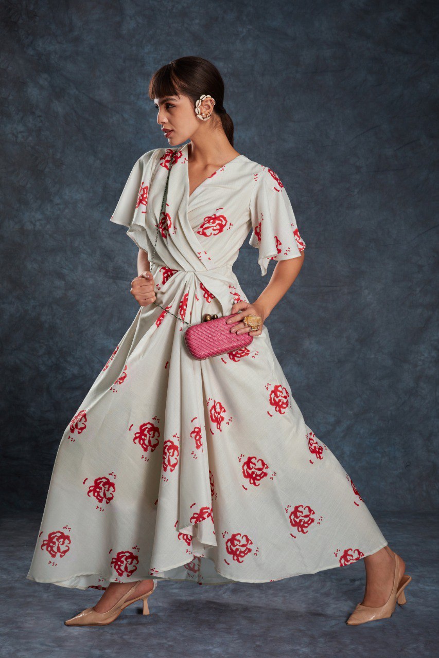 Cream Elegant Printed Linen Co-Ord Set