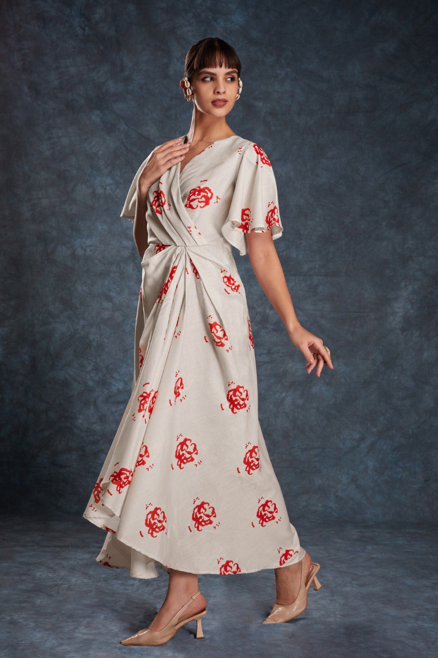 Cream Elegant Printed Linen Co-Ord Set