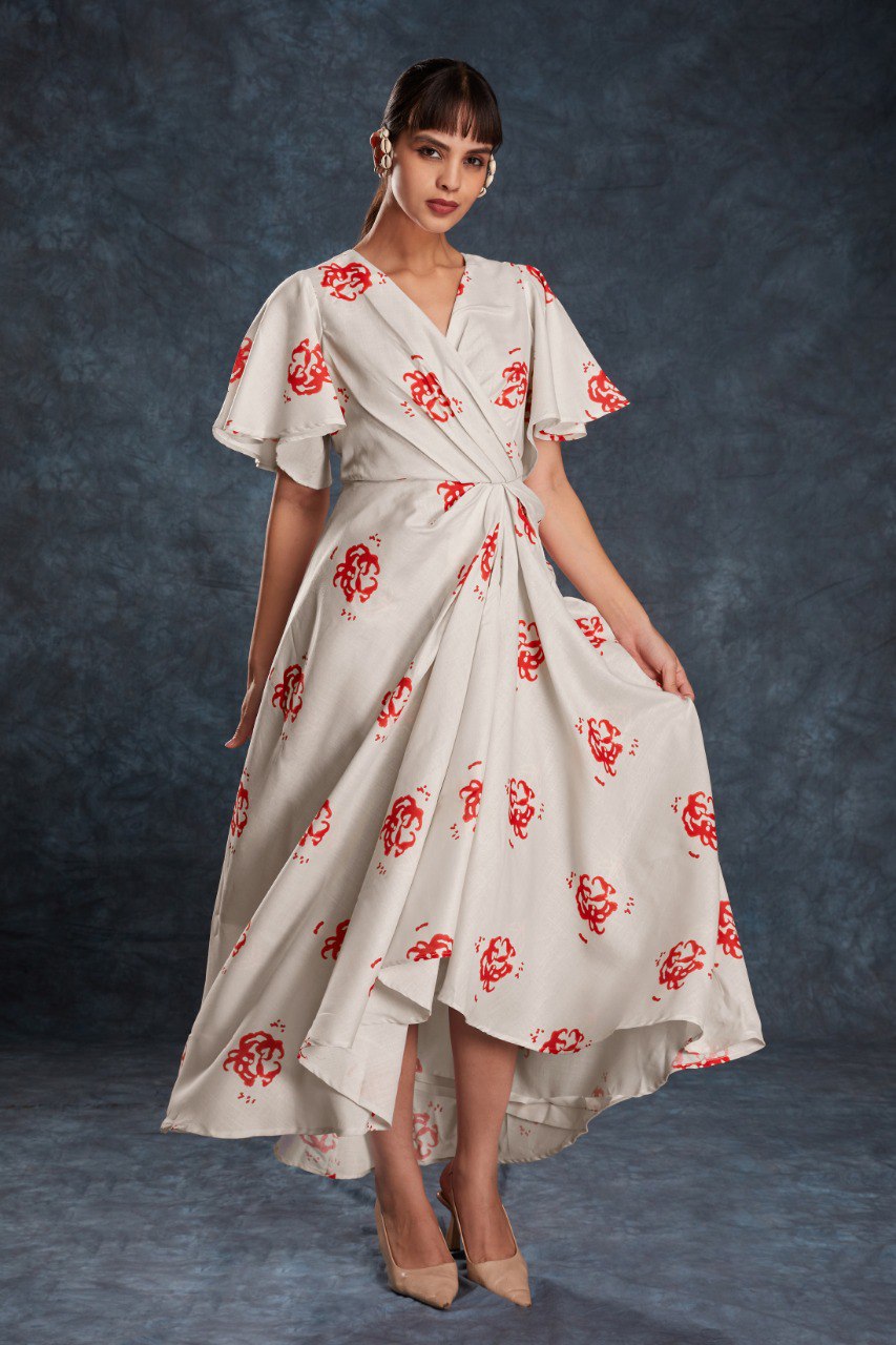 Cream Elegant Printed Linen Co-Ord Set