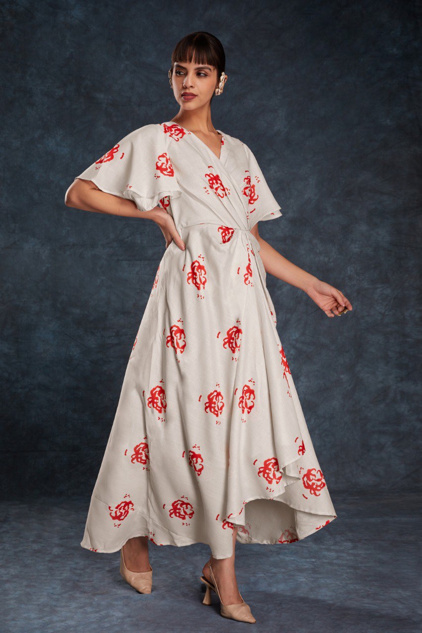 Cream Elegant Printed Linen Co-Ord Set