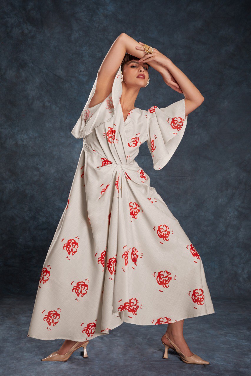 Cream Elegant Printed Linen Co-Ord Set