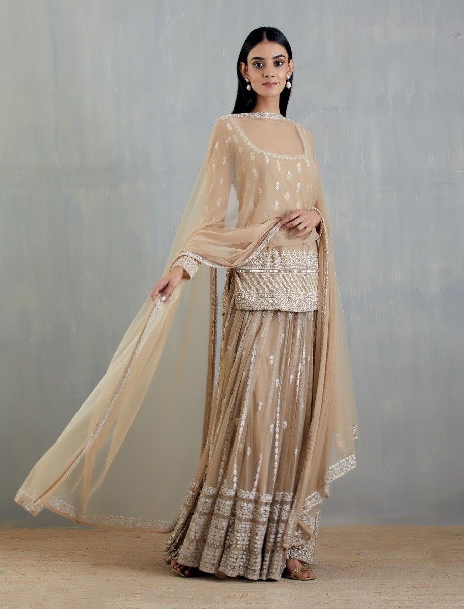 Cream Elegant Thread & Sequin Embroidered Georgette Suit Set