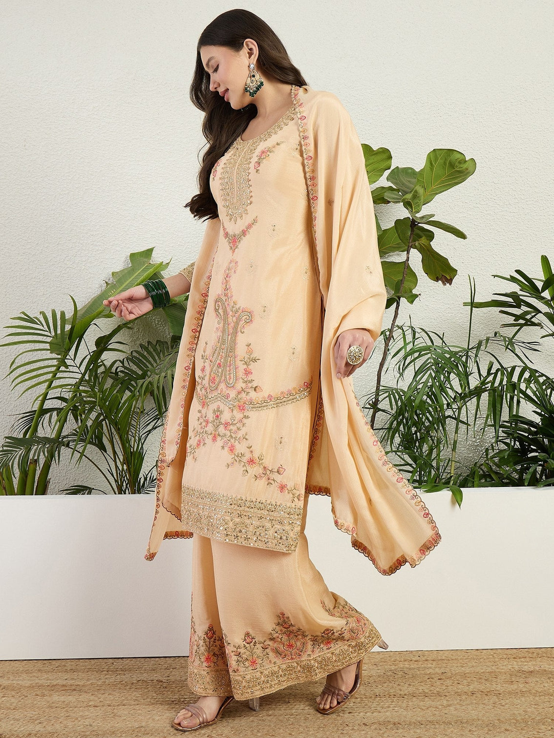 Cream Embroidered Palazzo Set
