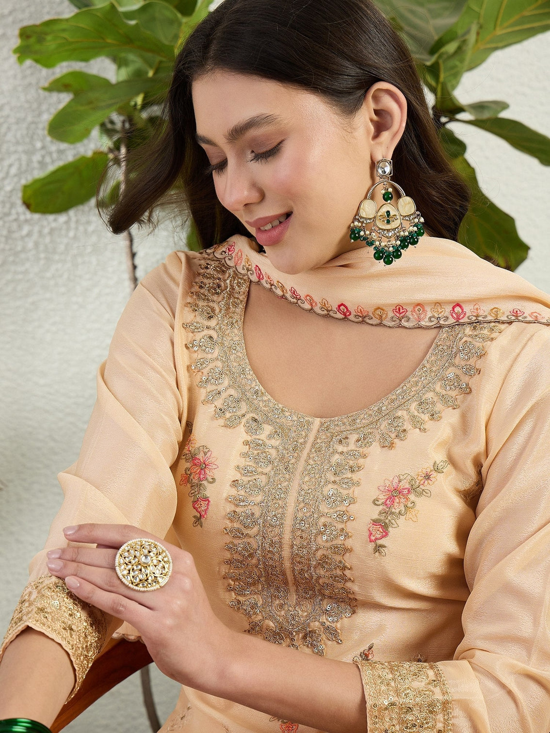Cream Embroidered Palazzo Set