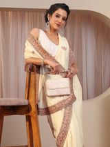 Libas Cream Floral Embroidered Silk Blend Saree