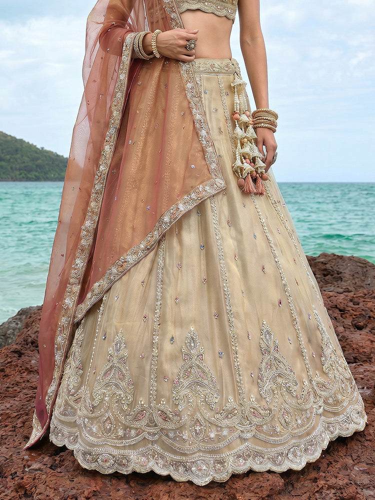 Tissue Beads with zari Embroidered Lehenga Choli with Dupatta