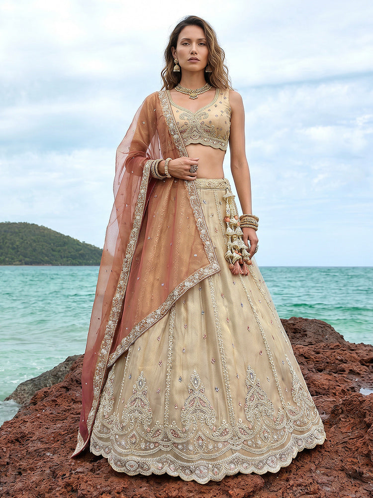 Tissue Beads with zari Embroidered Lehenga Choli with Dupatta
