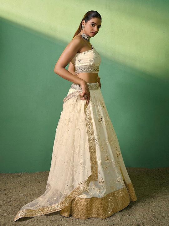 Cream Georgette Embroidered and Sequinned lehenga choli