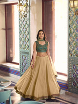 Cream Fendi Lehenga Choli with Thread Work Blouse