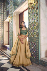 Cream Fendi Lehenga Choli with Thread Work Blouse