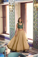 Cream Fendi Lehenga Choli with Thread Work Blouse