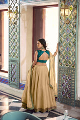 Cream Fendi Lehenga Choli with Thread Work Blouse