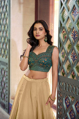 Cream Fendi Lehenga Choli with Thread Work Blouse