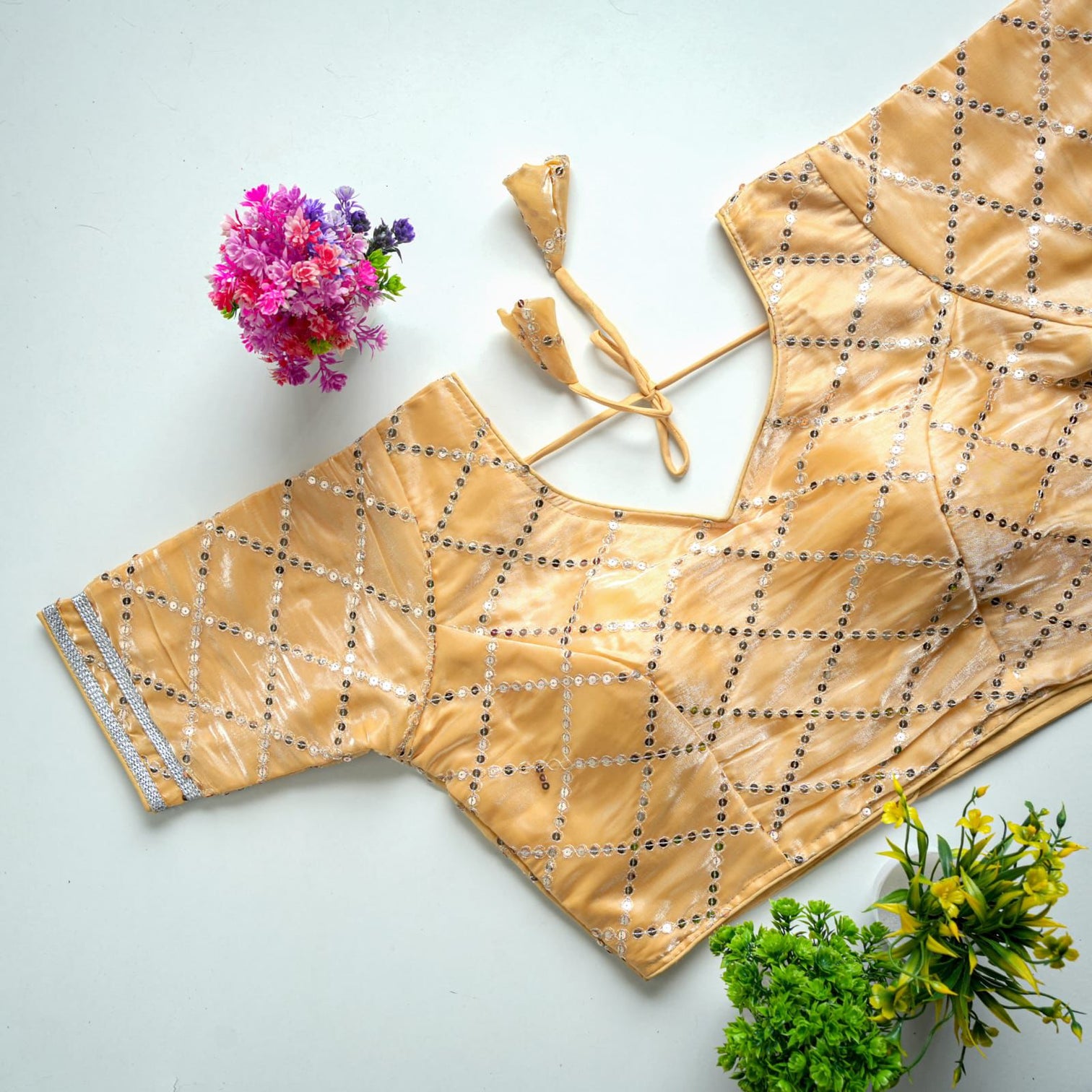Cream Metalic Blouse with Exquisite Sequence Embroidery