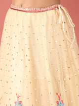 Cream Net Multi colour Thread & Sequinse Work Semi-Stitched Lehenga & Unstitched Blouse, Dupatta