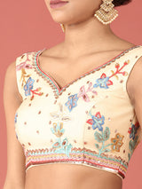 Cream Net Multi colour Thread & Sequinse Work Semi-Stitched Lehenga & Unstitched Blouse, Dupatta