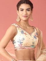 Cream Net Multi colour Thread & Sequinse Work Semi-Stitched Lehenga & Unstitched Blouse, Dupatta