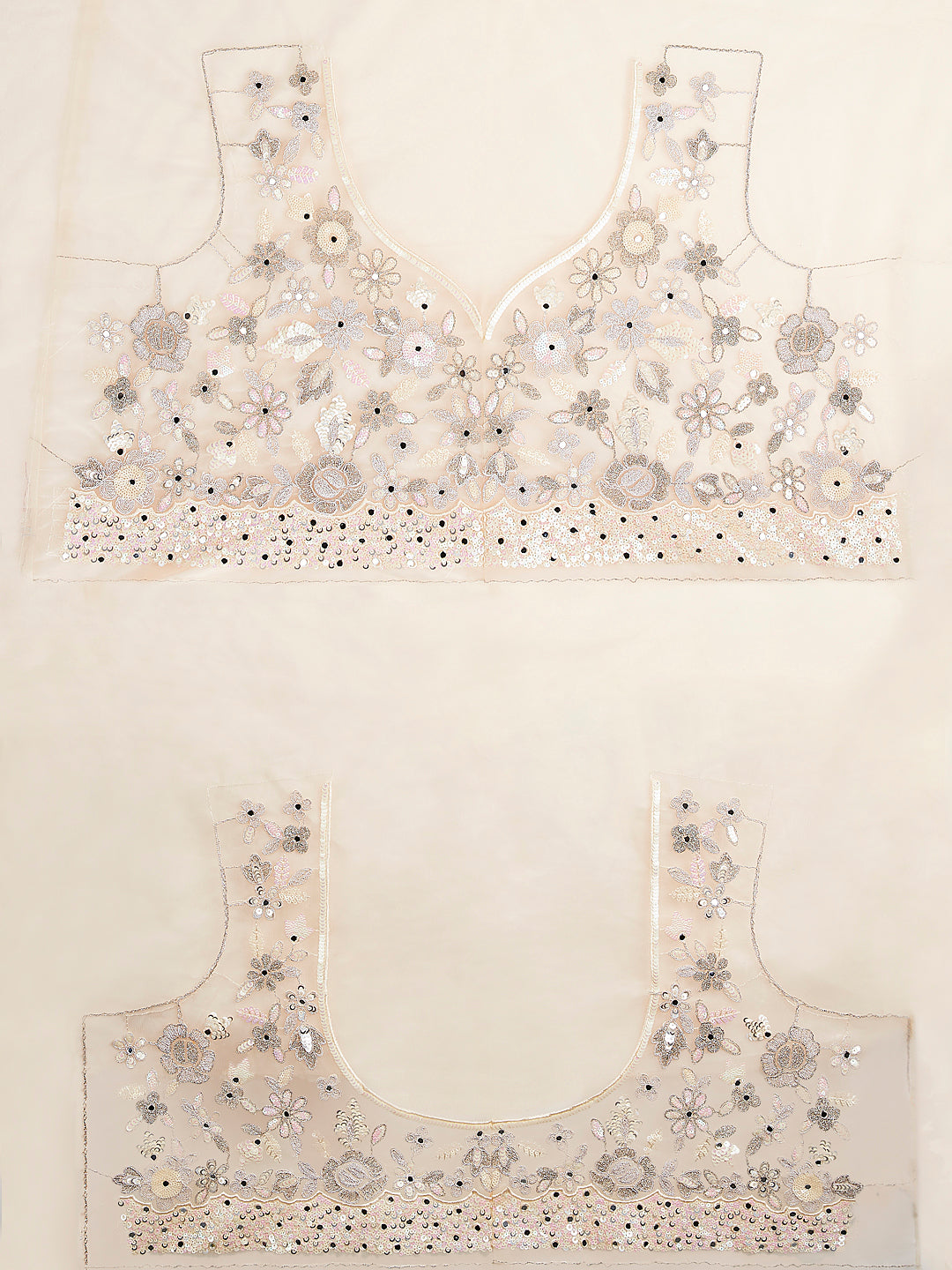 Cream Net Sequins, Mirror and thread embroidery Semi-Stitched Lehenga choli & Dupatta