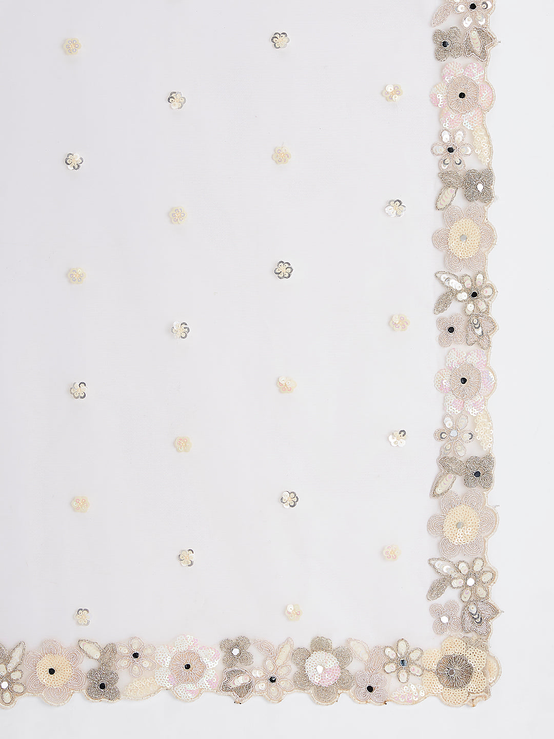 Cream Net Sequins, Mirror and thread embroidery Semi-Stitched Lehenga choli & Dupatta