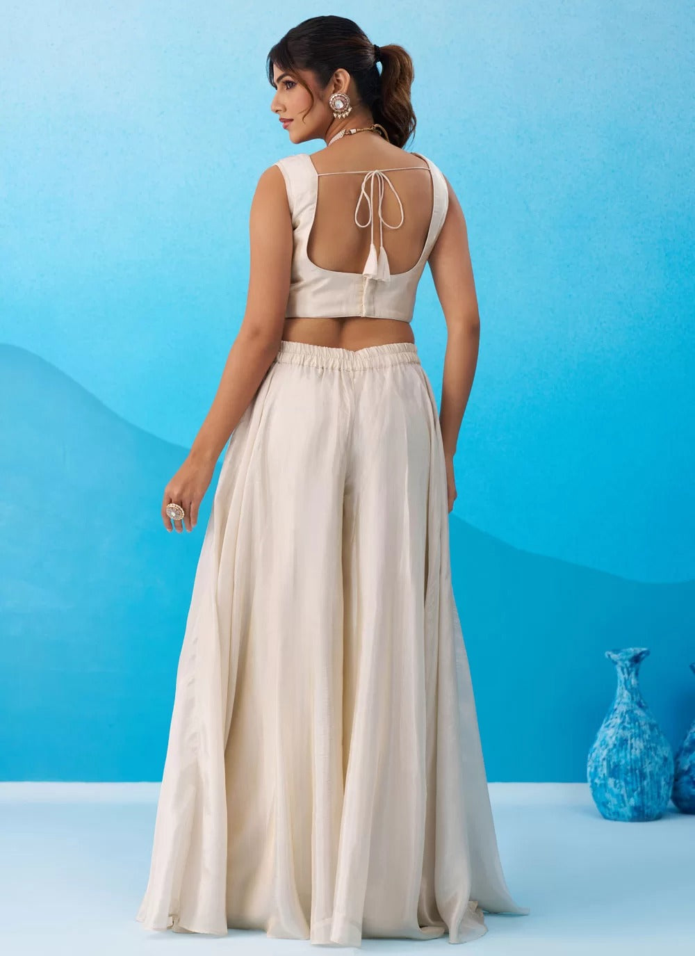 Cream pink indo western co ord set with embroidered cape for women