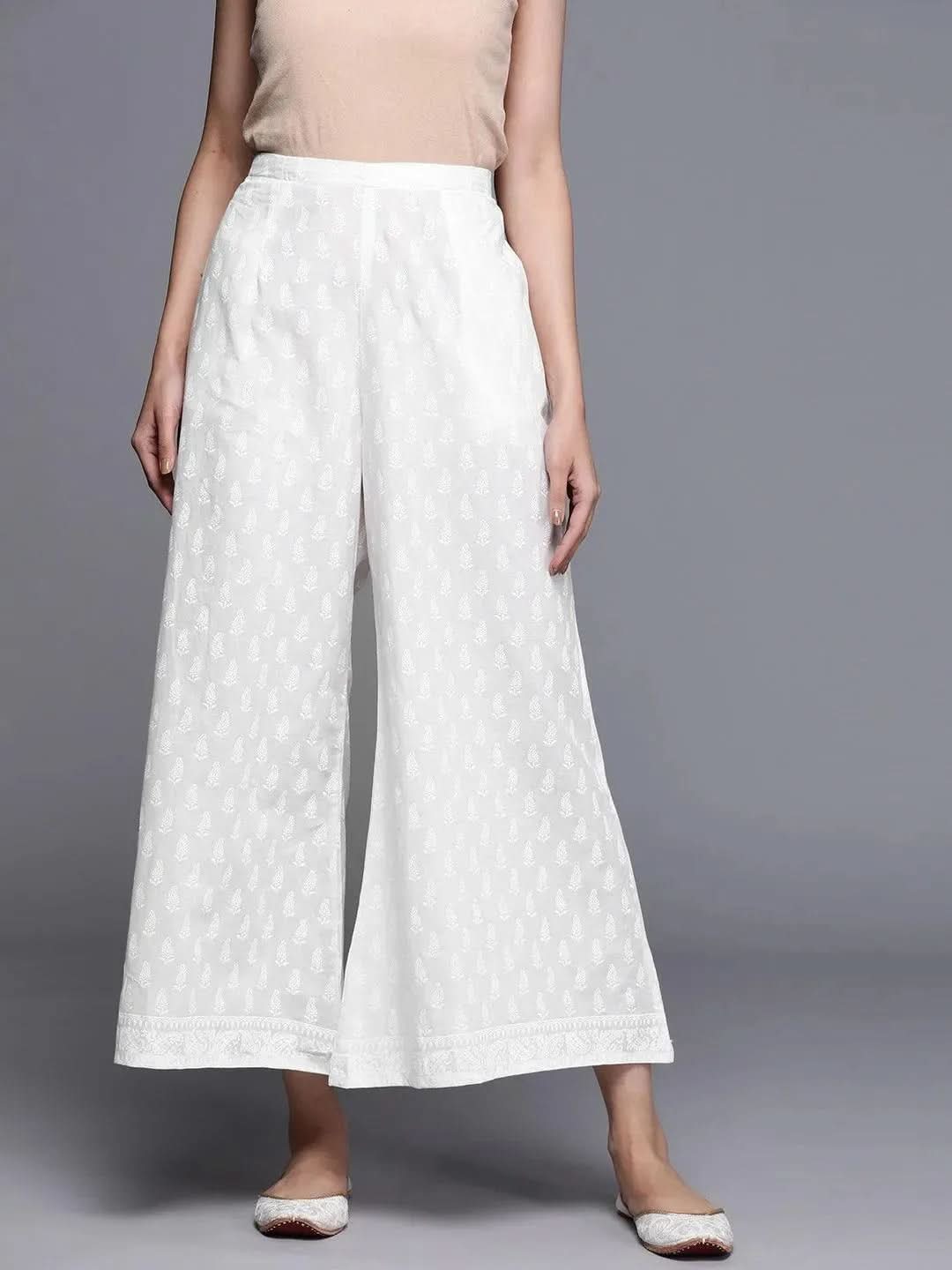 Mameraa Cream Printed Cotton Palazzos