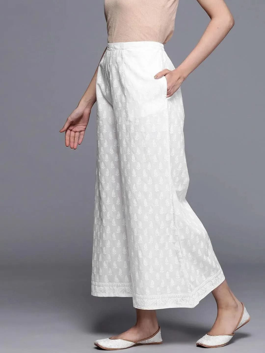 Mameraa Cream Printed Cotton Palazzos