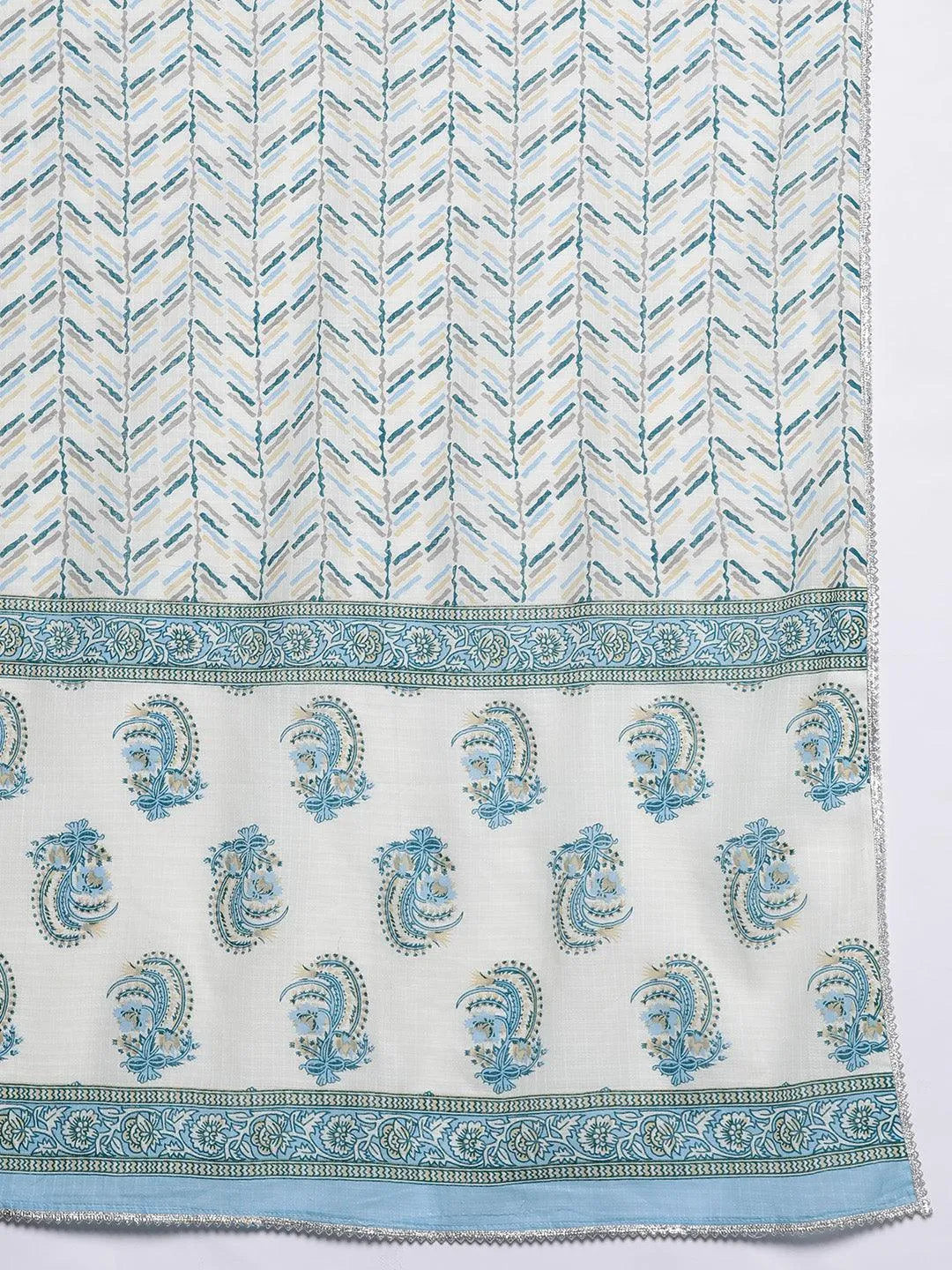 Mameraa Cream Printed Cotton Straight Suit With Dupatta