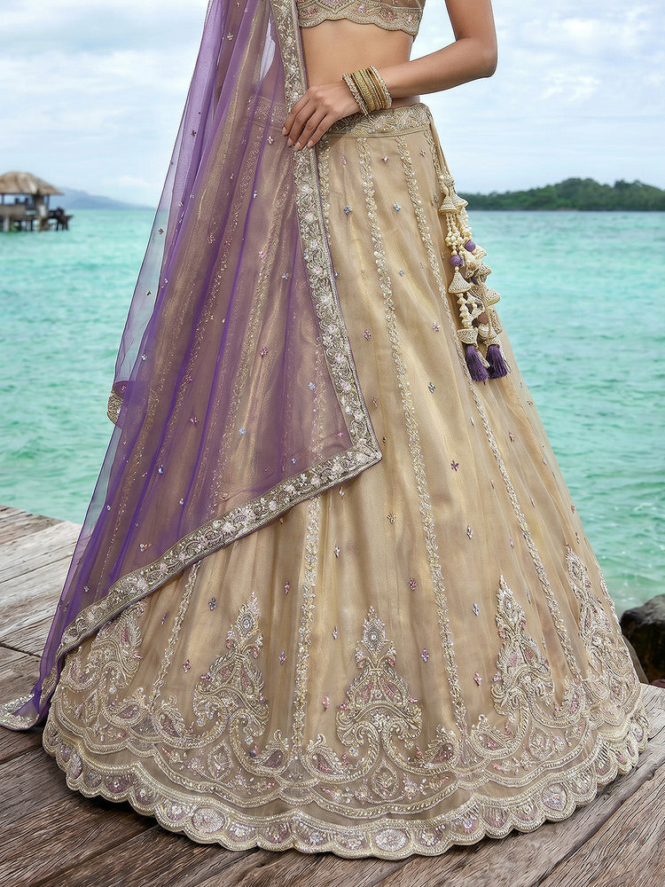 Tissue Beads with zari Embroidered Lehenga Choli with Dupatta
