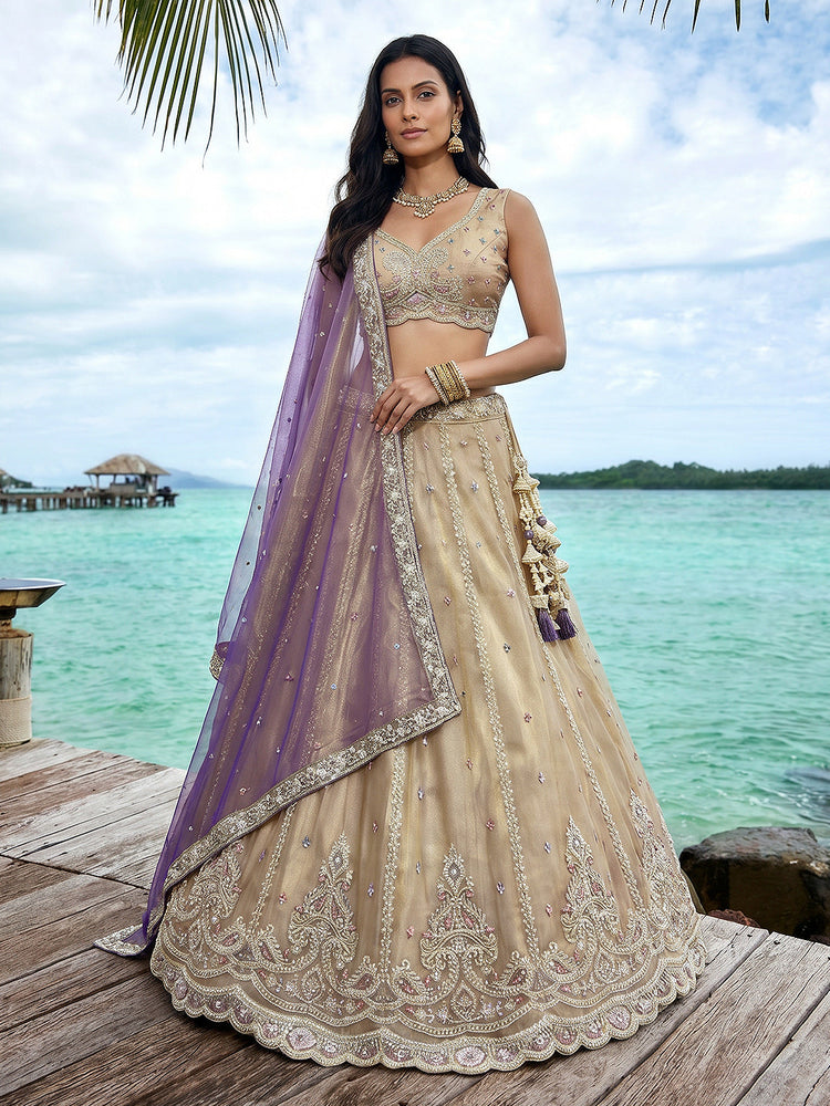 Tissue Beads with zari Embroidered Lehenga Choli with Dupatta