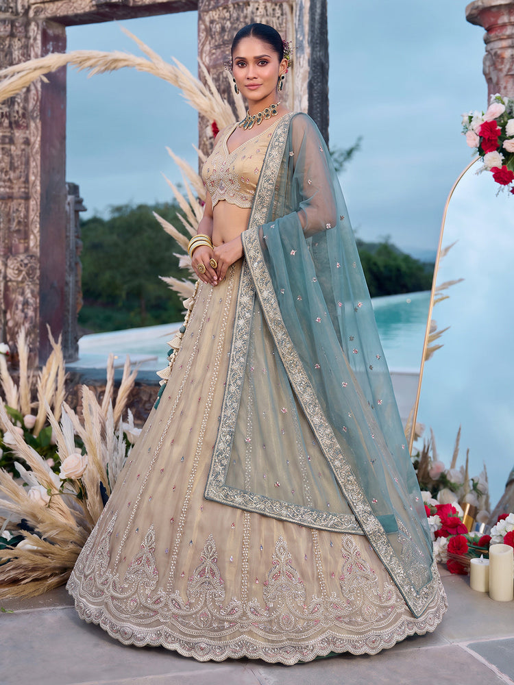 Tissue Beads with zari Embroidered Lehenga Choli with Dupatta