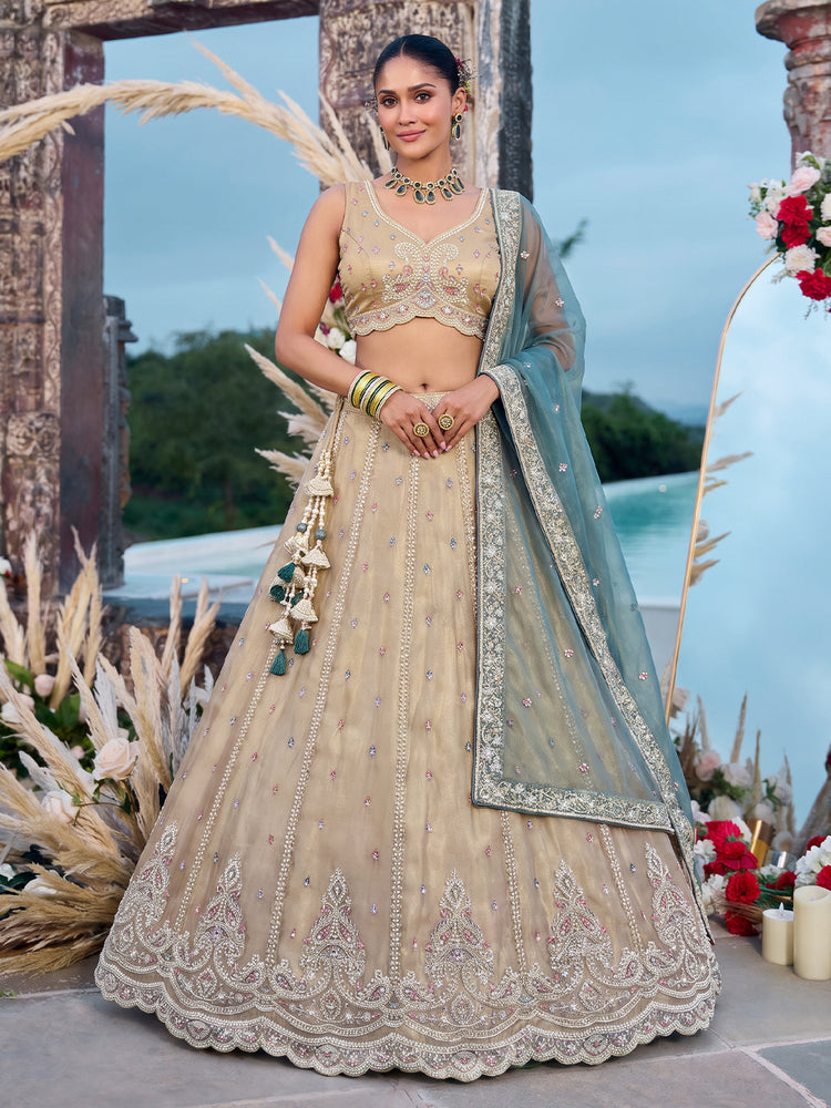 Tissue Beads with zari Embroidered Lehenga Choli with Dupatta