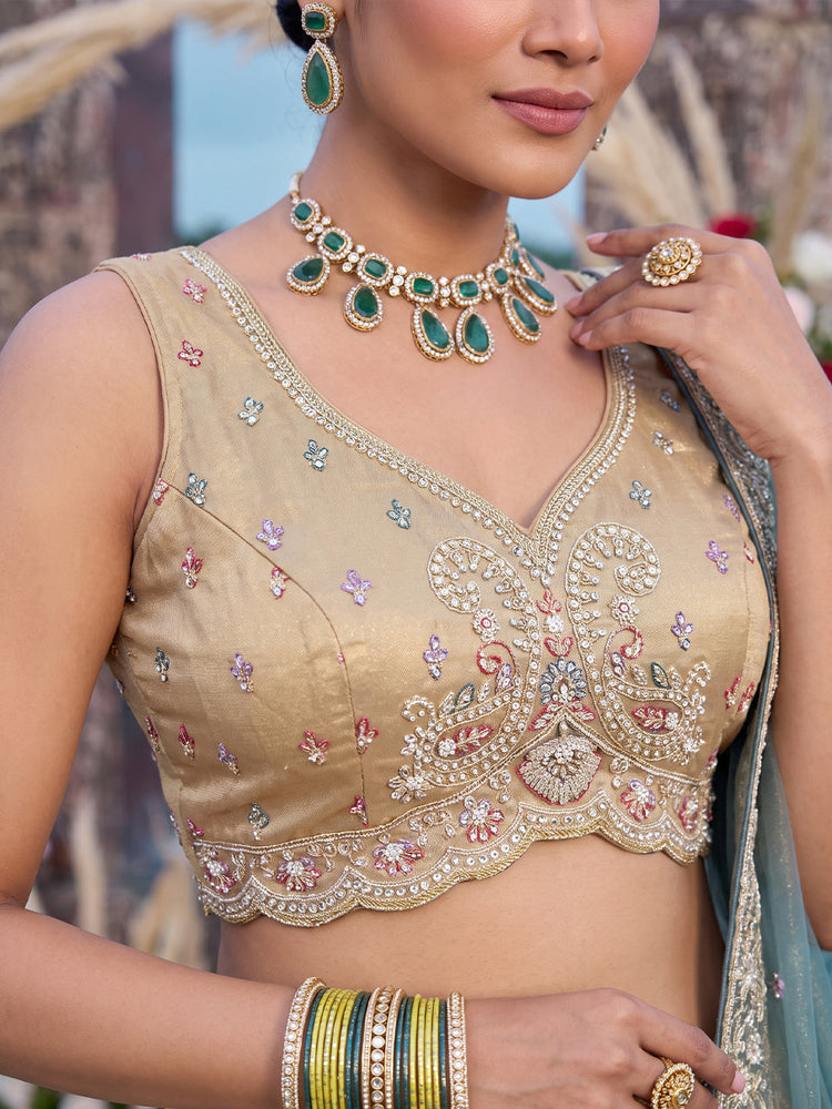 Tissue Beads with zari Embroidered Lehenga Choli with Dupatta