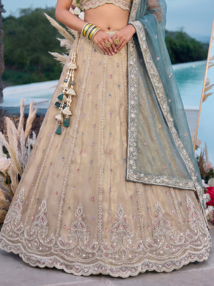 Tissue Beads with zari Embroidered Lehenga Choli with Dupatta