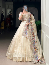 Raspberry Lehenga Choli with Sequins Thread Embroidery and 5 Meter Flair