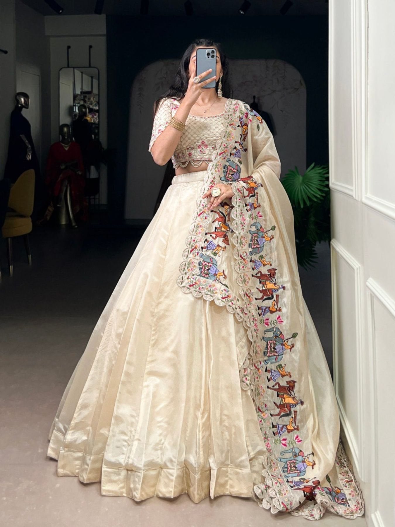 Raspberry Lehenga Choli with Sequins Thread Embroidery and 5 Meter Flair