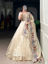Raspberry Lehenga Choli with Sequins Thread Embroidery and 5 Meter Flair