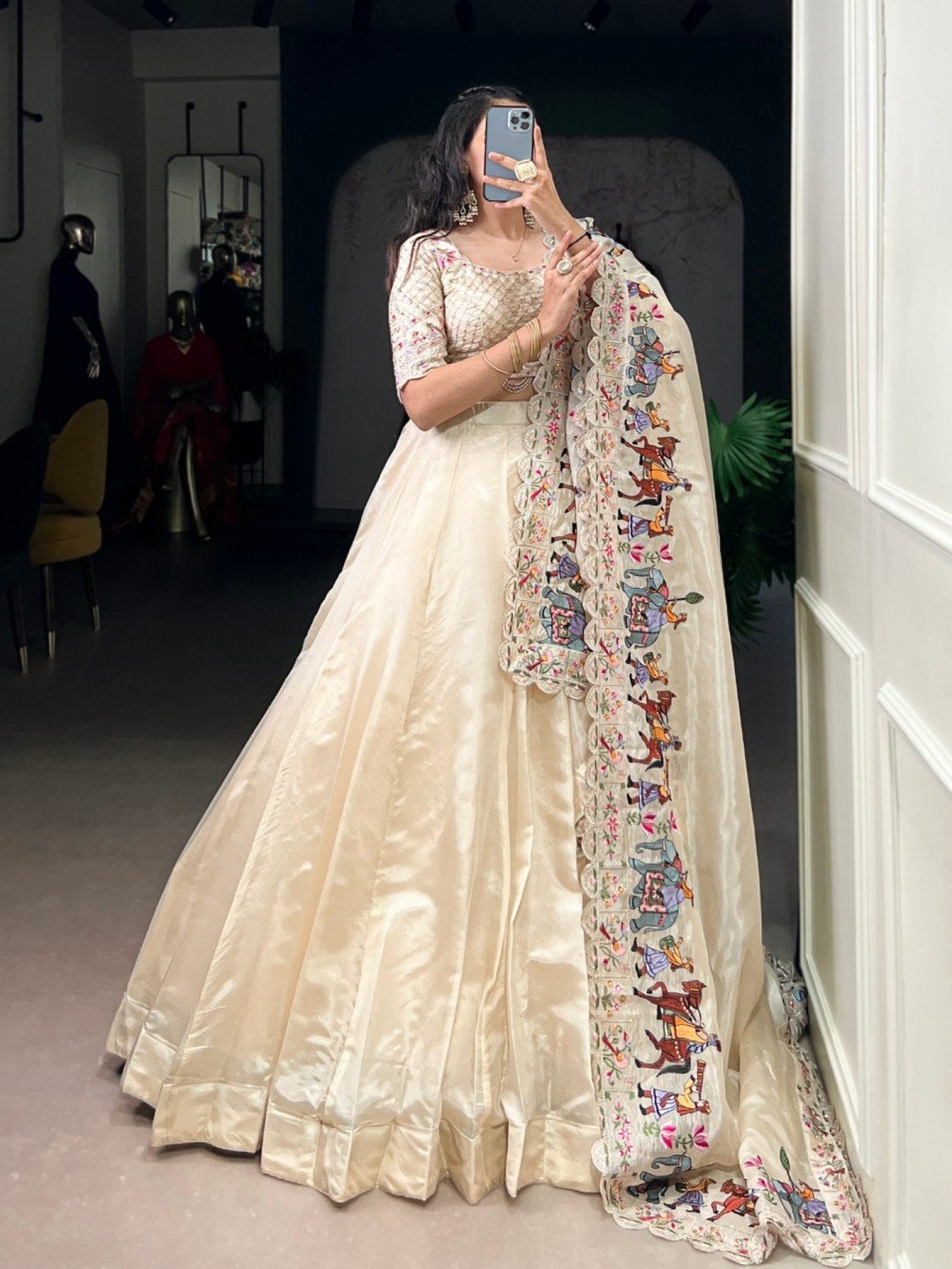 Raspberry Lehenga Choli with Sequins Thread Embroidery and 5 Meter Flair