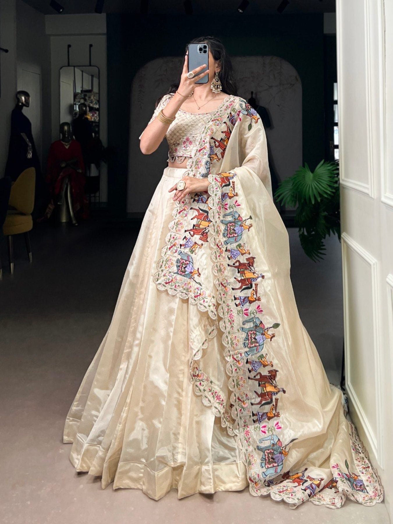 Raspberry Lehenga Choli with Sequins Thread Embroidery and 5 Meter Flair