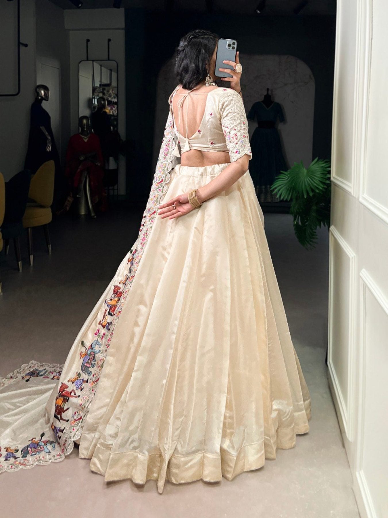 Raspberry Lehenga Choli with Sequins Thread Embroidery and 5 Meter Flair